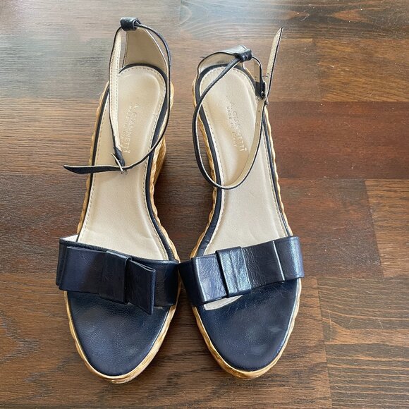 A. Giannetti (Made in Italy) Blue Bow Leather Wedge Sandals - Picture 1 of 10